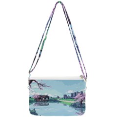 Japanese Themed Pixel Art The Urban And Rural Side Of Japan Double Gusset Crossbody Bag by Sarkoni