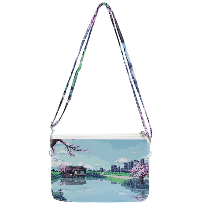 Japanese Themed Pixel Art The Urban And Rural Side Of Japan Double Gusset Crossbody Bag