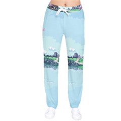 Japanese Themed Pixel Art The Urban And Rural Side Of Japan Women Velvet Drawstring Pants by Sarkoni