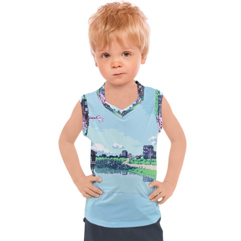 Japanese Themed Pixel Art The Urban And Rural Side Of Japan Kids  Sport Tank Top by Sarkoni