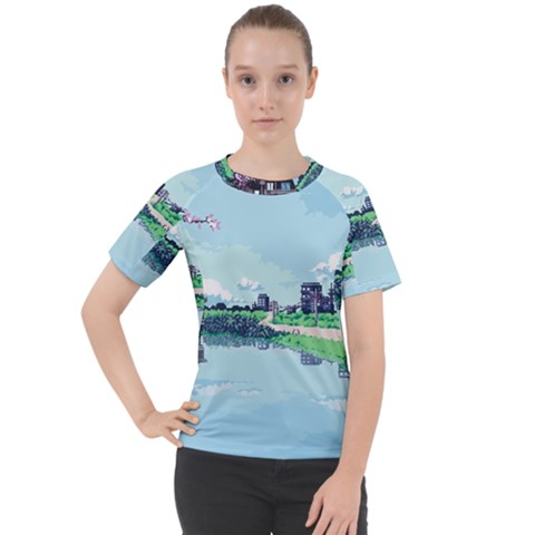 Japanese Themed Pixel Art The Urban And Rural Side Of Japan Women s Sport Raglan T-shirt by Sarkoni