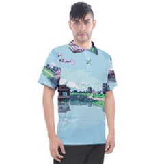 Japanese Themed Pixel Art The Urban And Rural Side Of Japan Men s Polo T-shirt by Sarkoni