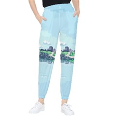 Japanese Themed Pixel Art The Urban And Rural Side Of Japan Women s Tapered Pants by Sarkoni