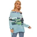 Japanese Themed Pixel Art The Urban And Rural Side Of Japan Off Shoulder Chiffon Pocket Shirt View3