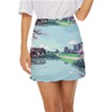 Japanese Themed Pixel Art The Urban And Rural Side Of Japan Mini Front Wrap Skirt View1