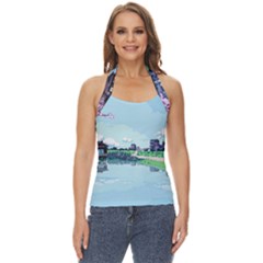 Japanese Themed Pixel Art The Urban And Rural Side Of Japan Basic Halter Top by Sarkoni