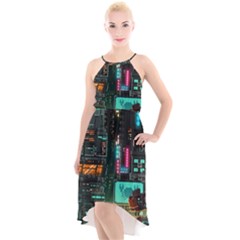 Video Game Pixel Art High-low Halter Chiffon Dress  by Sarkoni