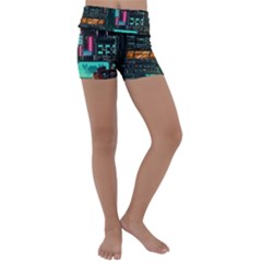 Video Game Pixel Art Kids  Lightweight Velour Yoga Shorts by Sarkoni