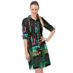 Video Game Pixel Art Long Sleeve Mini Shirt Dress by Sarkoni