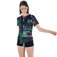 Video Game Pixel Art Asymmetrical Short Sleeve Sports T-shirt by Sarkoni