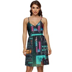 Video Game Pixel Art V-neck Pocket Summer Dress  by Sarkoni