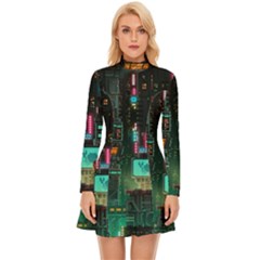 Video Game Pixel Art Long Sleeve Velour Longline Dress by Sarkoni