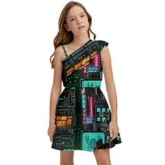 Video Game Pixel Art Kids  One Shoulder Party Dress by Sarkoni