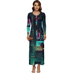 Video Game Pixel Art Long Sleeve Longline Maxi Dress