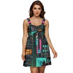 Video Game Pixel Art Ruffle Strap Babydoll Chiffon Dress by Sarkoni