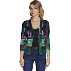 Video Game Pixel Art Women s Casual 3/4 Sleeve Spring Jacket by Sarkoni