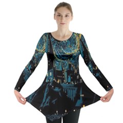 Hogwarts Starry Night Van Gogh Long Sleeve Tunic  by Sarkoni