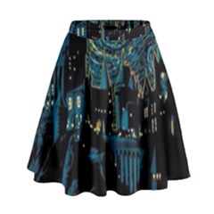 Hogwarts Starry Night Van Gogh High Waist Skirt by Sarkoni