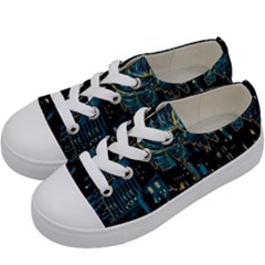 Hogwarts Starry Night Van Gogh Kids  Low Top Canvas Sneakers by Sarkoni