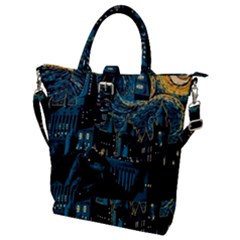 Hogwarts Starry Night Van Gogh Buckle Top Tote Bag by Sarkoni