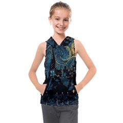 Hogwarts Starry Night Van Gogh Kids  Sleeveless Hoodie by Sarkoni