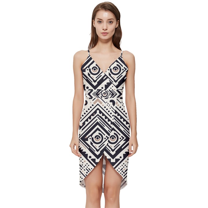 Tribal Pattern Wrap Frill Dress