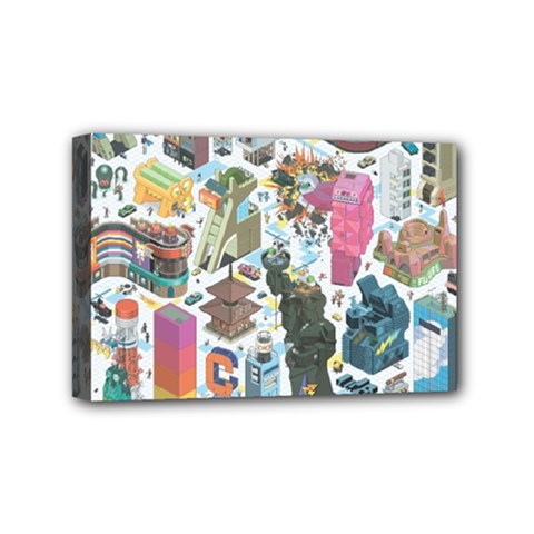 City Pattern Pixel Art Japan Mini Canvas 6  X 4  (stretched) by Sarkoni