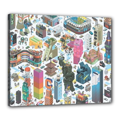 City Pattern Pixel Art Japan Canvas 24  X 20  (stretched) by Sarkoni