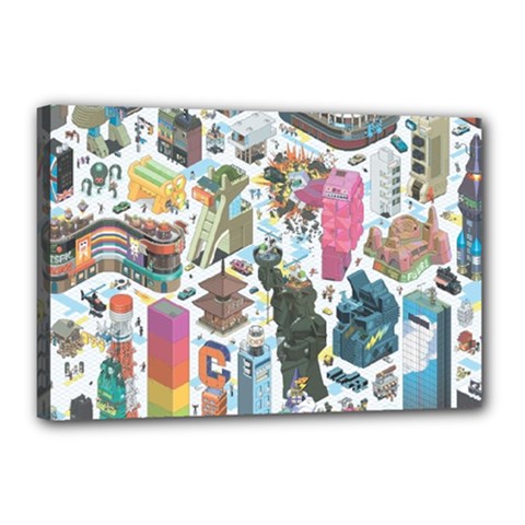 City Pattern Pixel Art Japan Canvas 18  X 12  (stretched) by Sarkoni