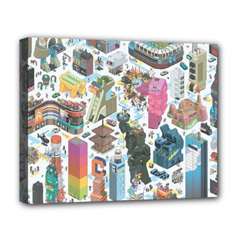 City Pattern Pixel Art Japan Deluxe Canvas 20  X 16  (stretched) by Sarkoni