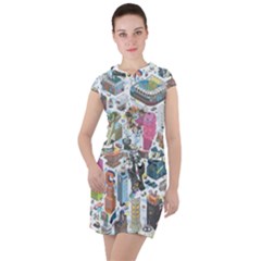 City Pattern Pixel Art Japan Drawstring Hooded Dress by Sarkoni