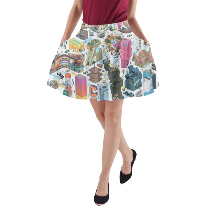 City Pattern Pixel Art Japan A-Line Pocket Skirt