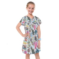 City Pattern Pixel Art Japan Kids  Drop Waist Dress by Sarkoni