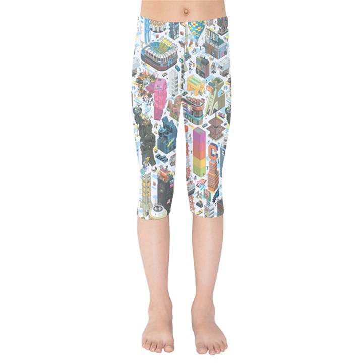 City Pattern Pixel Art Japan Kids  Capri Leggings 