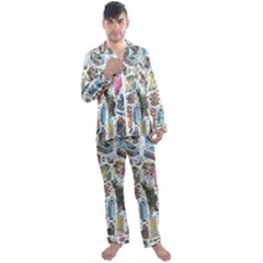 City Pattern Pixel Art Japan Men s Long Sleeve Satin Pajamas Set by Sarkoni