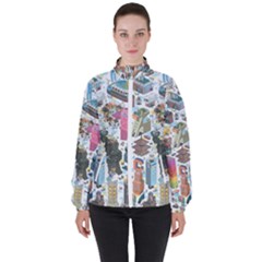 City Pattern Pixel Art Japan Women s High Neck Windbreaker by Sarkoni