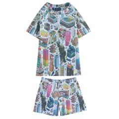 City Pattern Pixel Art Japan Kids  Swim T-shirt And Shorts Set by Sarkoni