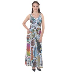 City Pattern Pixel Art Japan Sleeveless Velour Maxi Dress by Sarkoni