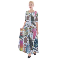 City Pattern Pixel Art Japan Half Sleeves Maxi Dress by Sarkoni