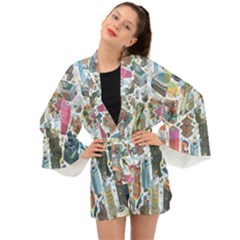 City Pattern Pixel Art Japan Long Sleeve Kimono by Sarkoni