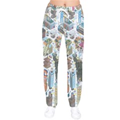 City Pattern Pixel Art Japan Women Velvet Drawstring Pants by Sarkoni