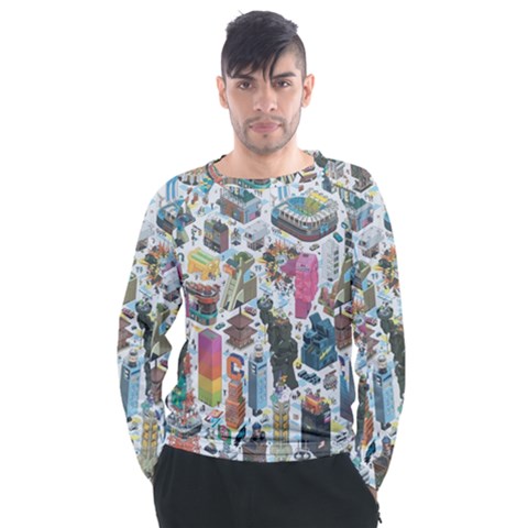 City Pattern Pixel Art Japan Men s Long Sleeve Raglan T-shirt by Sarkoni