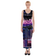 Retro City Pixel Fitted Maxi Dress by Sarkoni