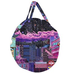 Retro City Pixel Giant Round Zipper Tote by Sarkoni