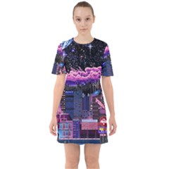 Retro City Pixel Sixties Short Sleeve Mini Dress by Sarkoni