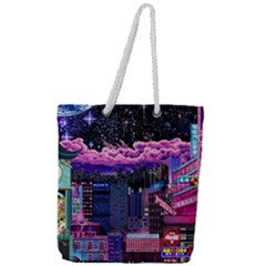 Retro City Pixel Full Print Rope Handle Tote (large) by Sarkoni