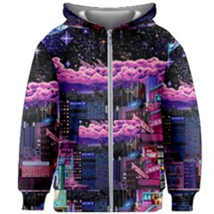 Retro City Pixel Kids  Zipper Hoodie Without Drawstring