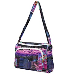 Retro City Pixel Front Pocket Crossbody Bag by Sarkoni