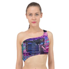 Retro City Pixel Spliced Up Bikini Top  by Sarkoni