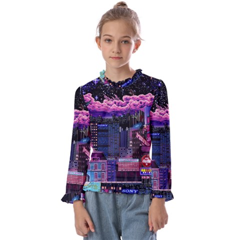 Retro City Pixel Kids  Frill Detail T-shirt by Sarkoni